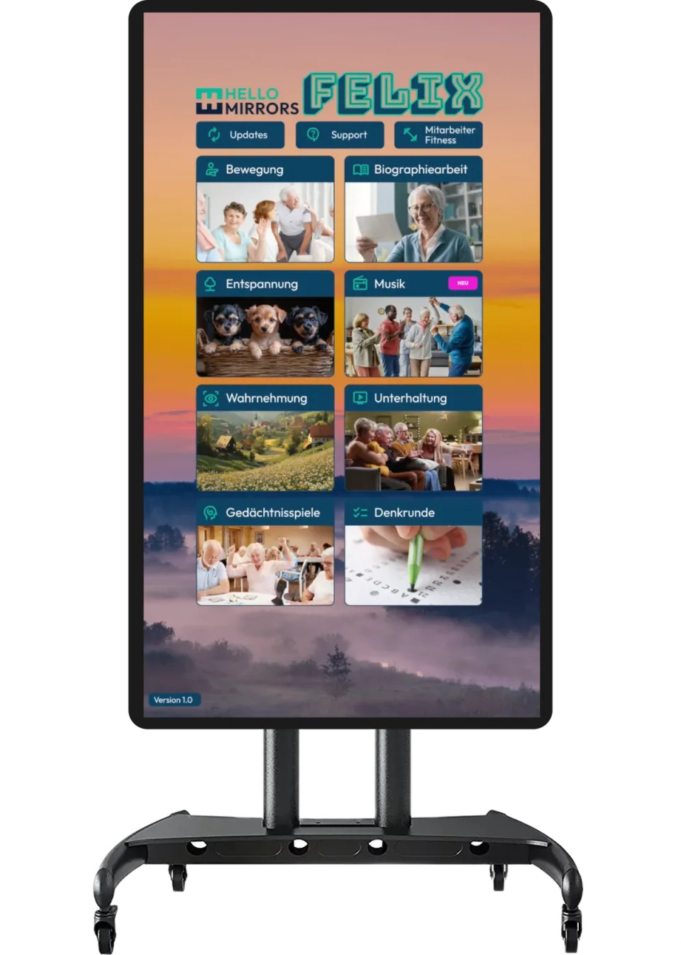 Felix Gesundheitsdisplay auf mobilem Profi-Rollstativ